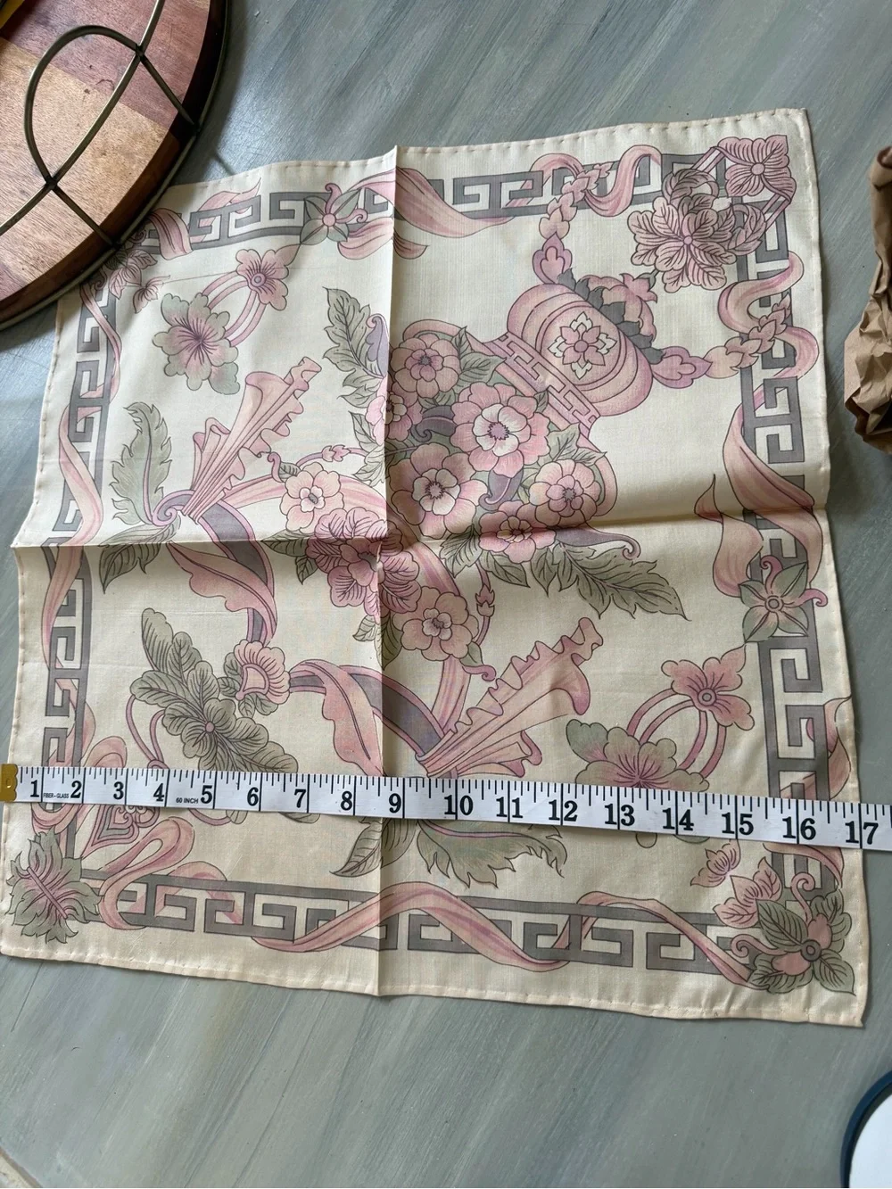 vintage square scarf from the Akira Collection elegant oriental floral arrangeme